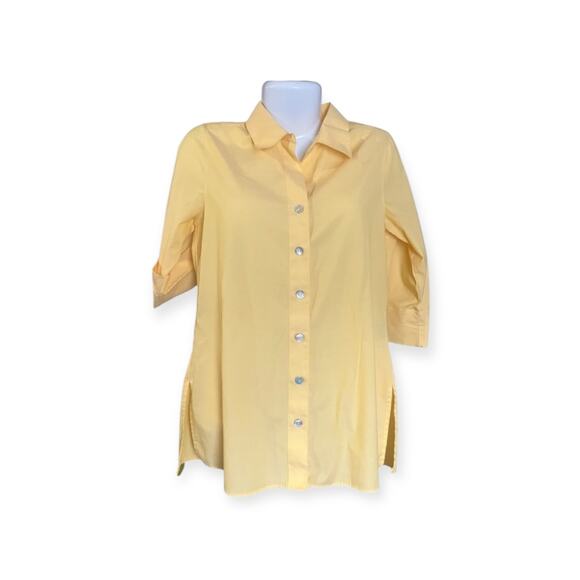Investments Women's Yellow Wrinkle Free 3/4 Sleeve Button-Up Blouse Tunic SZ 8 - Picture 8 of 8